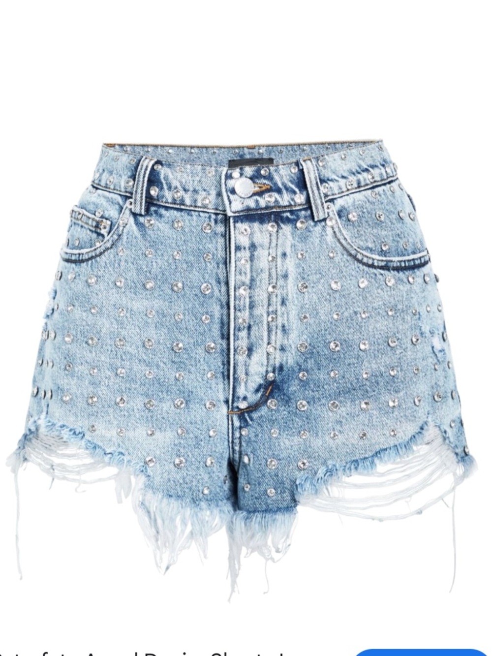 RETROFETE ANGEL EMBELLISHED DENIM SHORT Studded Distressed Denim - Blue. Size 28 - Picture 6 of 15